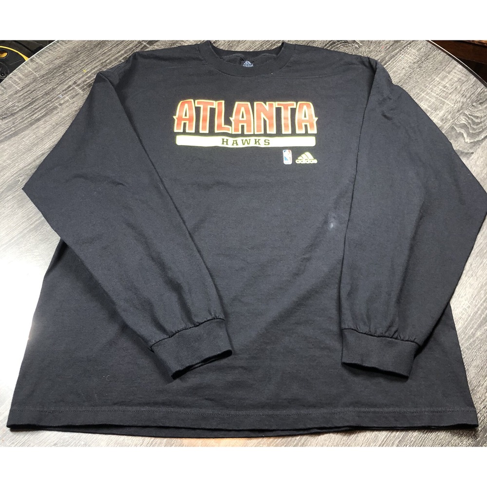 Atlanta Hawks Adidas Shirt Men's 2XL Black NBA Athletic Long‎ Sleeve Basketball